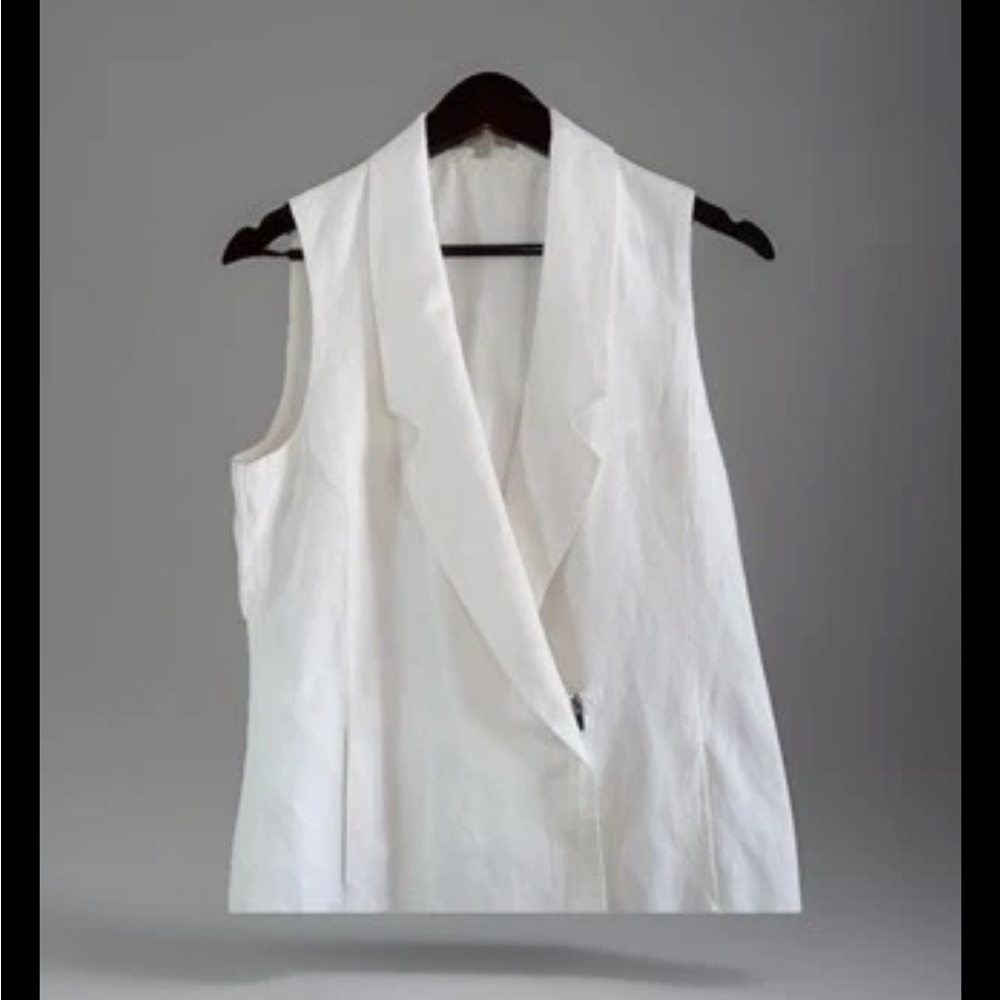 Joan Vass New York White Linen Mix Vest Size 8 Zippers Pockets Lined Perfect - Picture 5 of 11